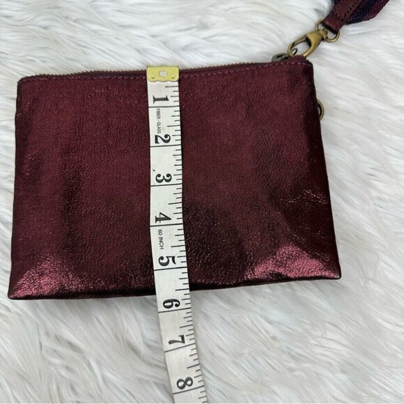 Anthropologie Women’s Maroon Leather Metallic Wristlet Small 5.5" X 7.5" - Picture 10 of 16